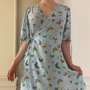 Blue Butterfly Wrap Dress